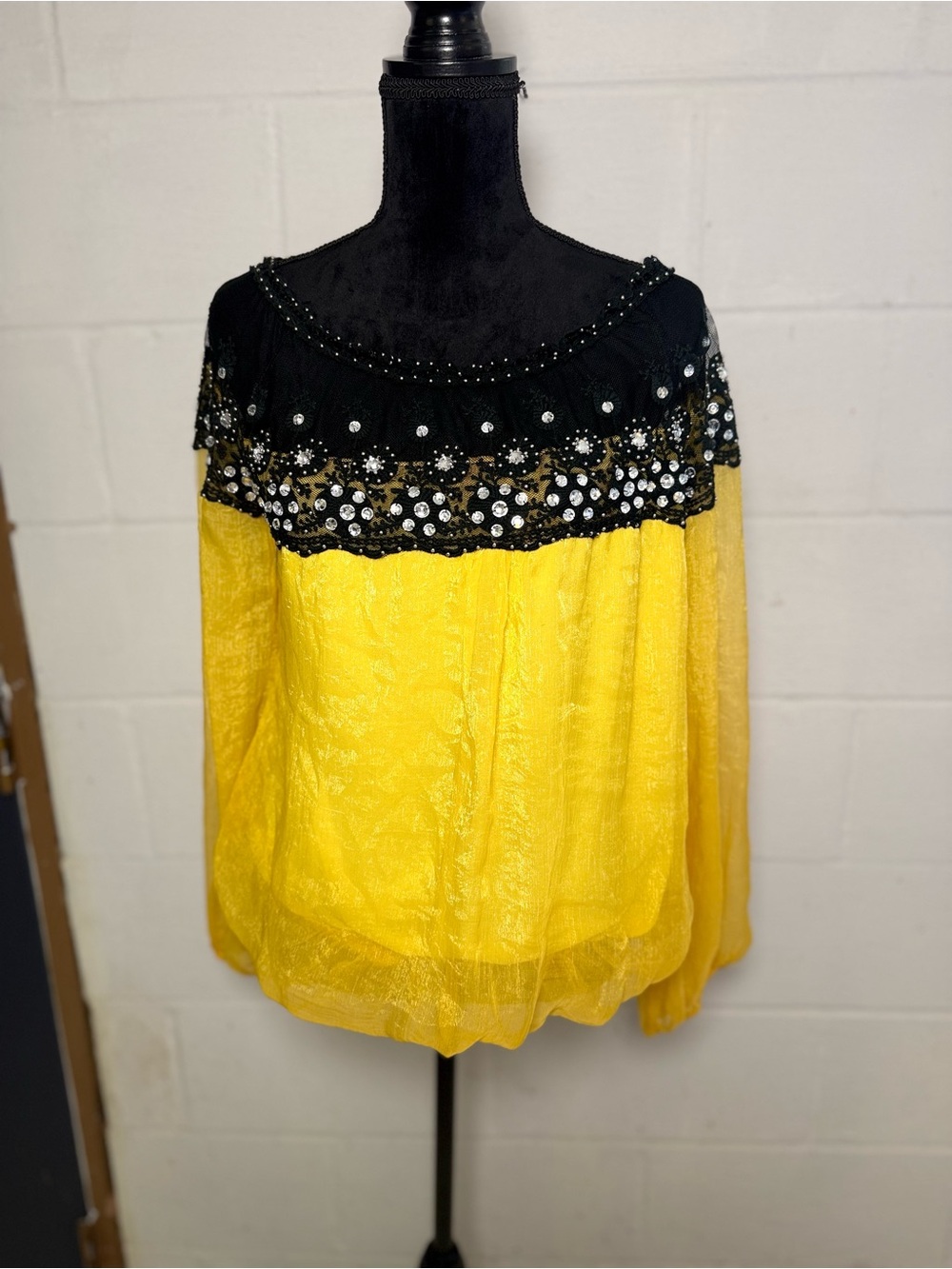 Altar'd State Black Lace Top with Mesh Detail